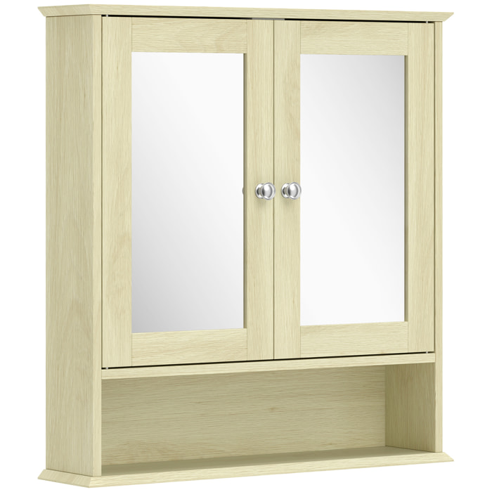Armoire murale étagère salle de bain 56L x 13l x 58H cm double porte miroir étagère réglable MDF naturel