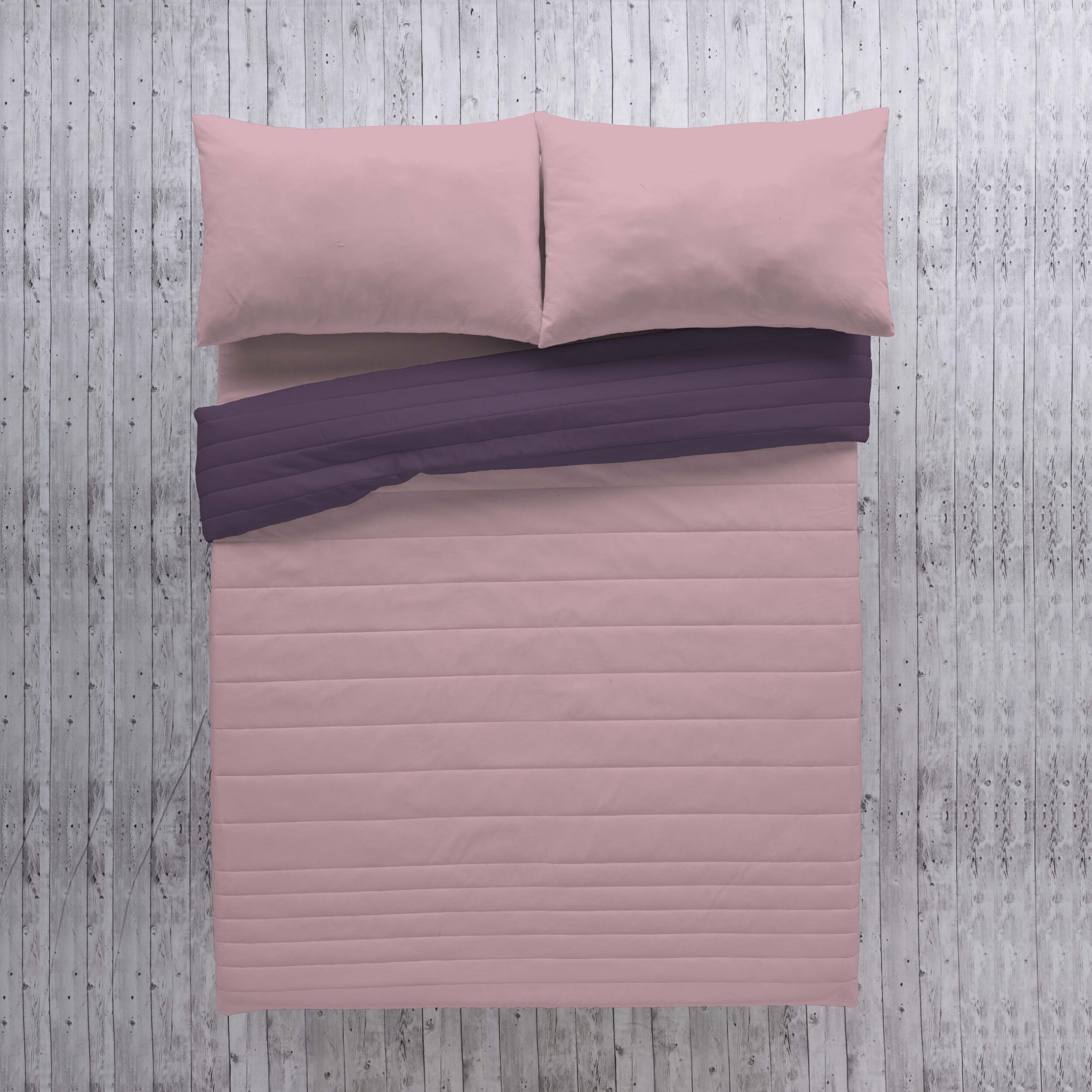 Naturals - Colcha Bouti - Lisa - Reversible - 100% Microfibra - 70 gr/m² - Berenjena/Rosa Viejo