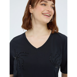 Fiorella Rubino - T-shirt in jersey con ricamo in perline - Nero