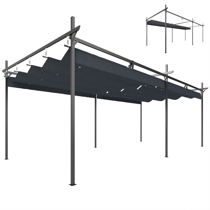 Pérgola de Jardín 6x3 m con Techo Retráctil, Cenador de Jardín con UPF30+, Estructura Metálica, Tela de Poliéster, Pabellón para Exterior, Terraza, Gris Oscuro