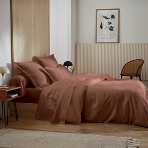 Drap satin de coton rayures ton sur ton - Marron Foncé