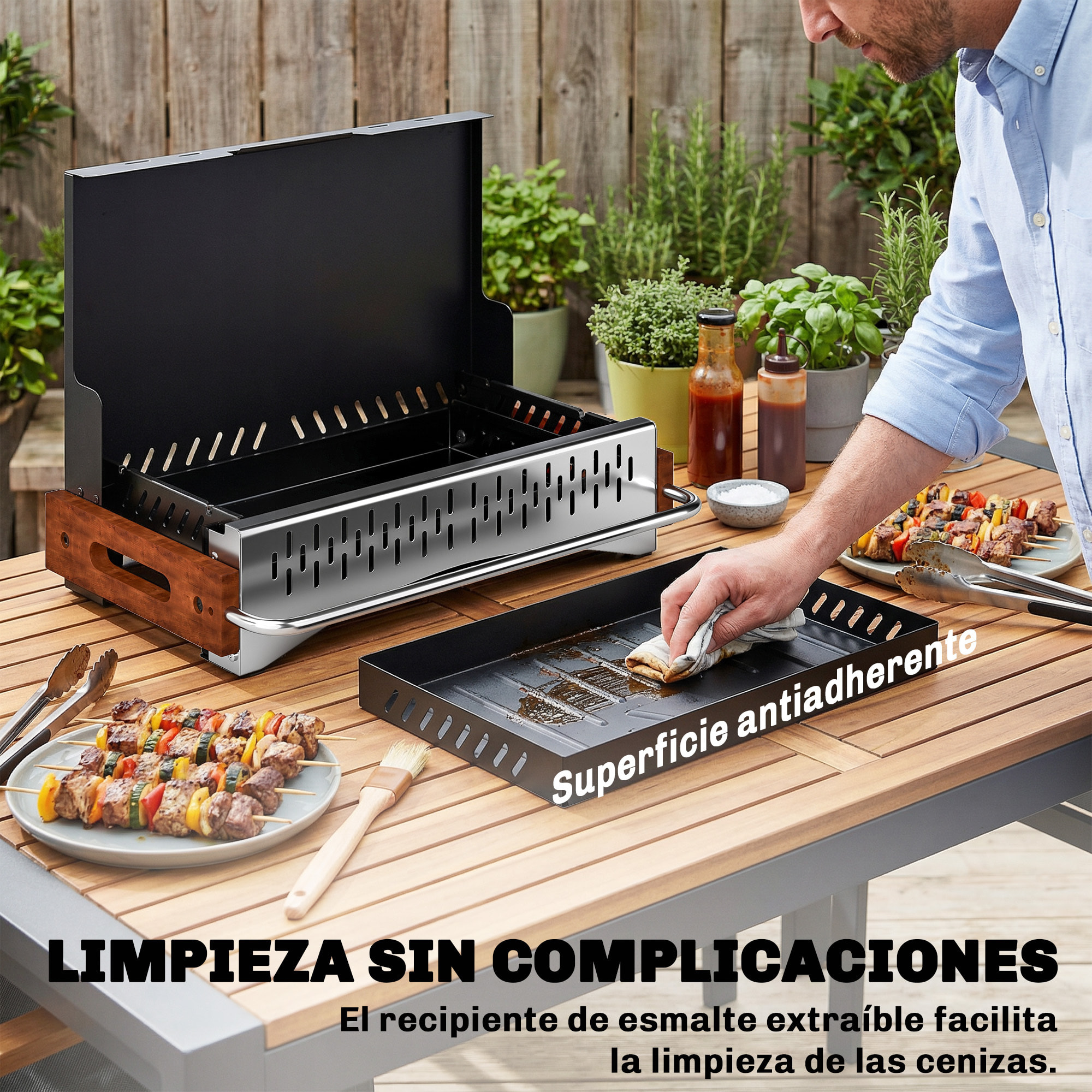 Barbacoa de Carbón Plegable, Barbacoa Portátil, 50,5x34x33 cm, con Bandeja de Carbón Extraíble, para Camping, Picnic, Fiesta en Jardín, Negro