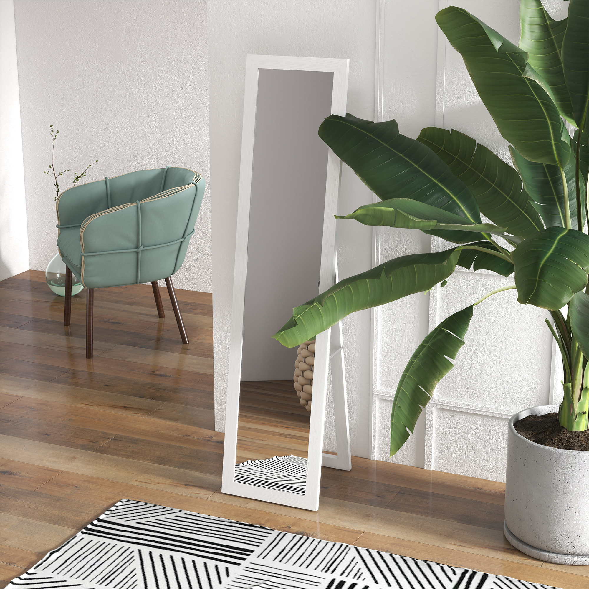 Espejo de Cuerpo Entero 37x155 cm Espejo de Pie Espejo de Pared Forma Rectangular con Marco de Madera Decorativo para Salón Dormitorio Pasillo Blanco