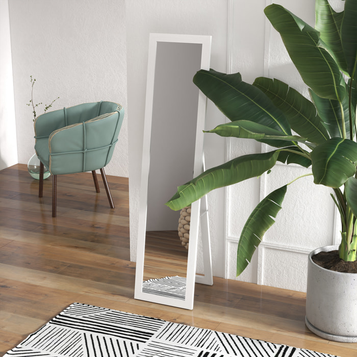 Espejo de Cuerpo Entero 37x155 cm Espejo de Pie Espejo de Pared Forma Rectangular con Marco de Madera Decorativo para Salón Dormitorio Pasillo Blanco