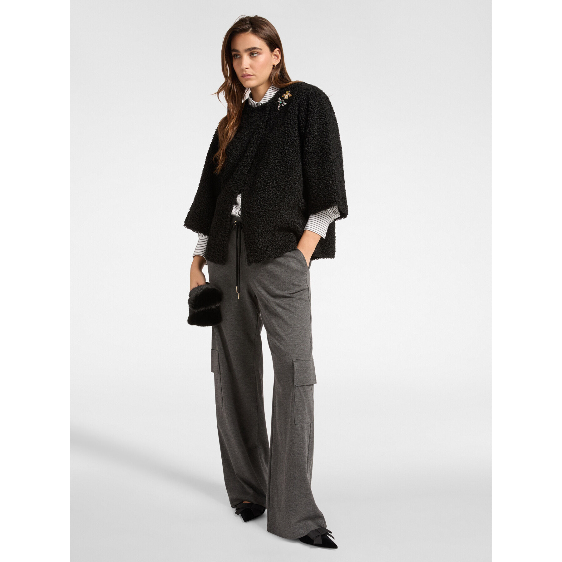 Elena Mirò - Giacca in tessuto peluche con spille - Nero