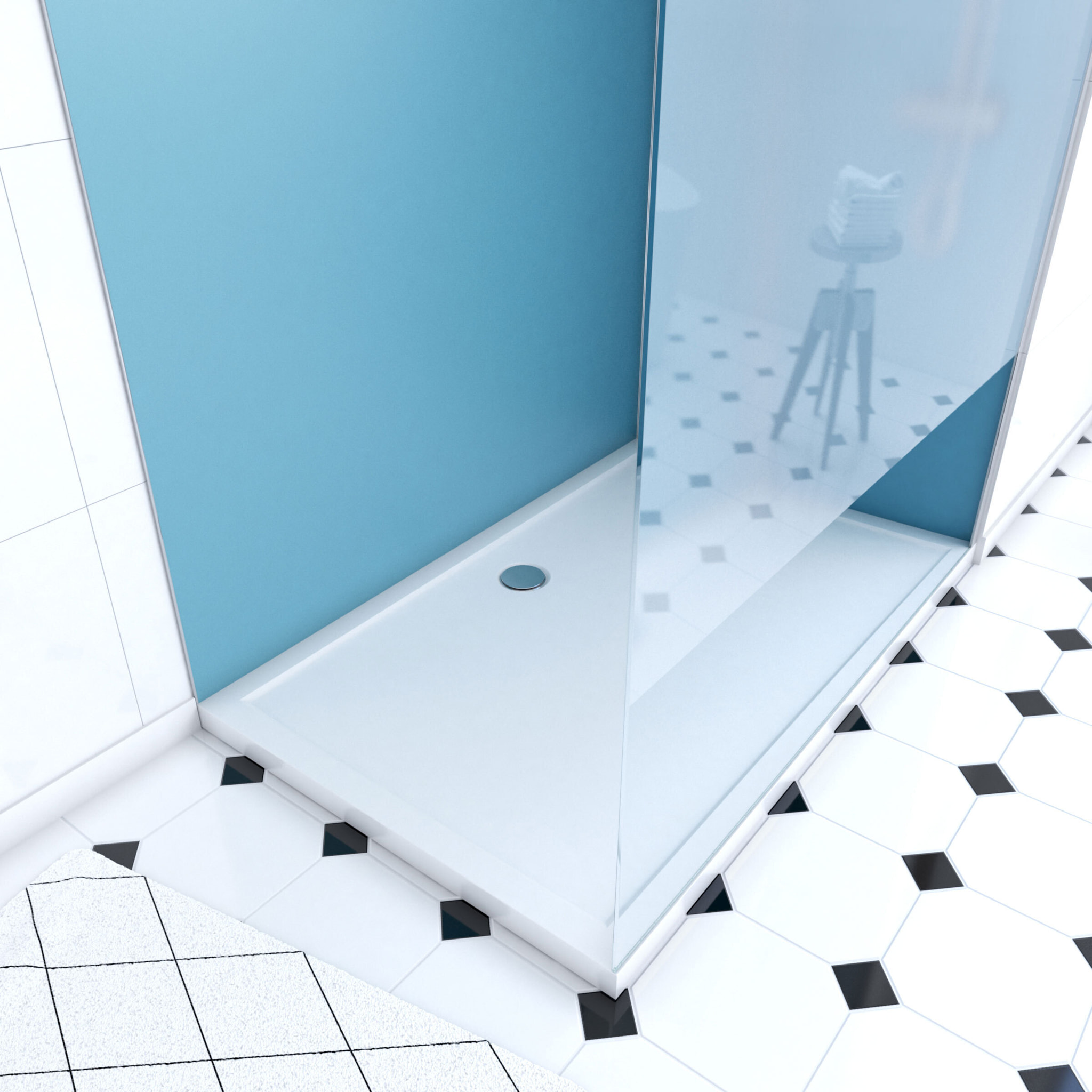 Pack Douche a l'Italienne 90x120 - Kit Panneaux Muraux Bleu/Chrome + Receveur + Paroi Depolie 8 mm