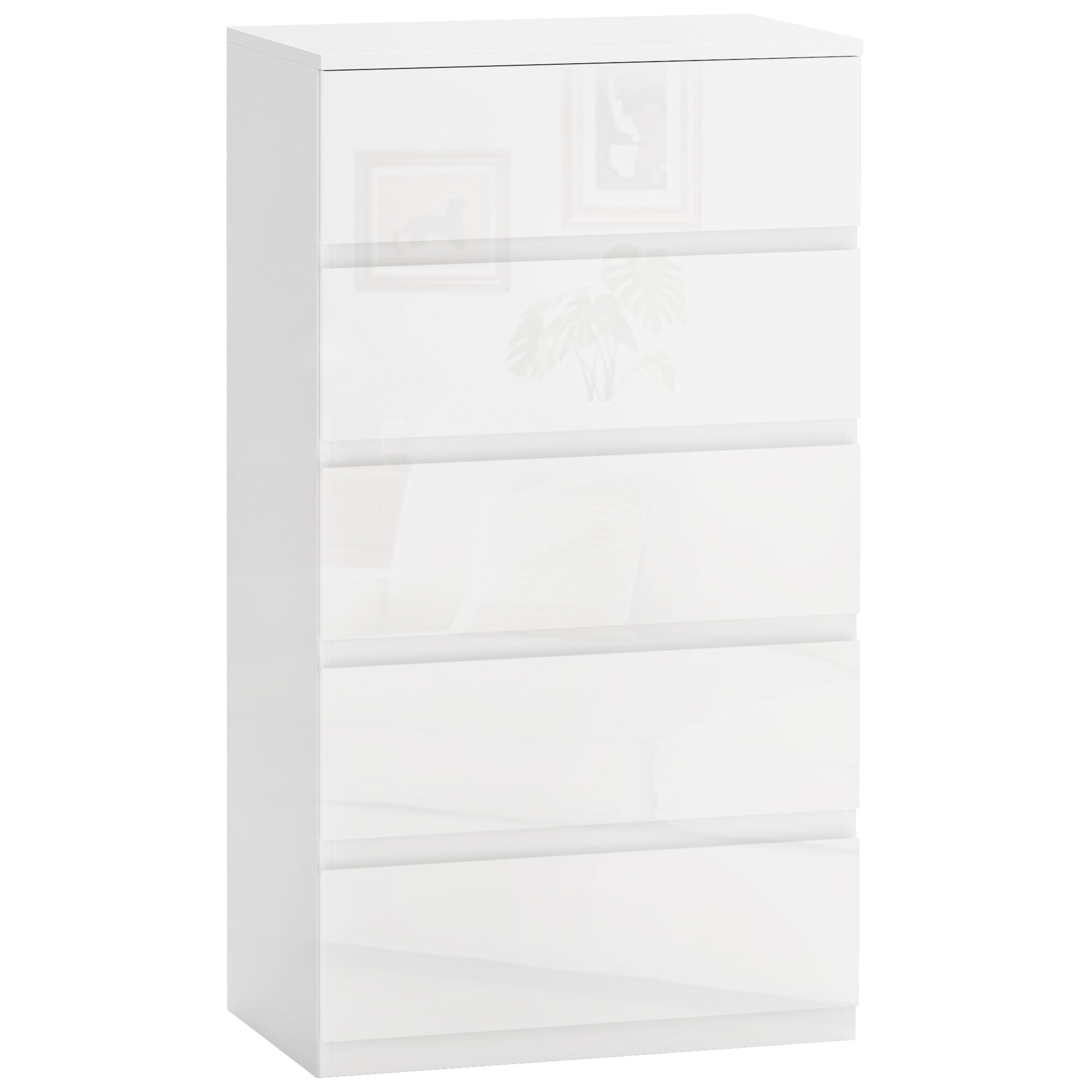 Cómoda con 5 Cajones Cómoda de Dormitorio Moderno con Diseño Anti-vuelco Cajonera para Salón Pasillo 55x33x100 cm Blanco Brillante