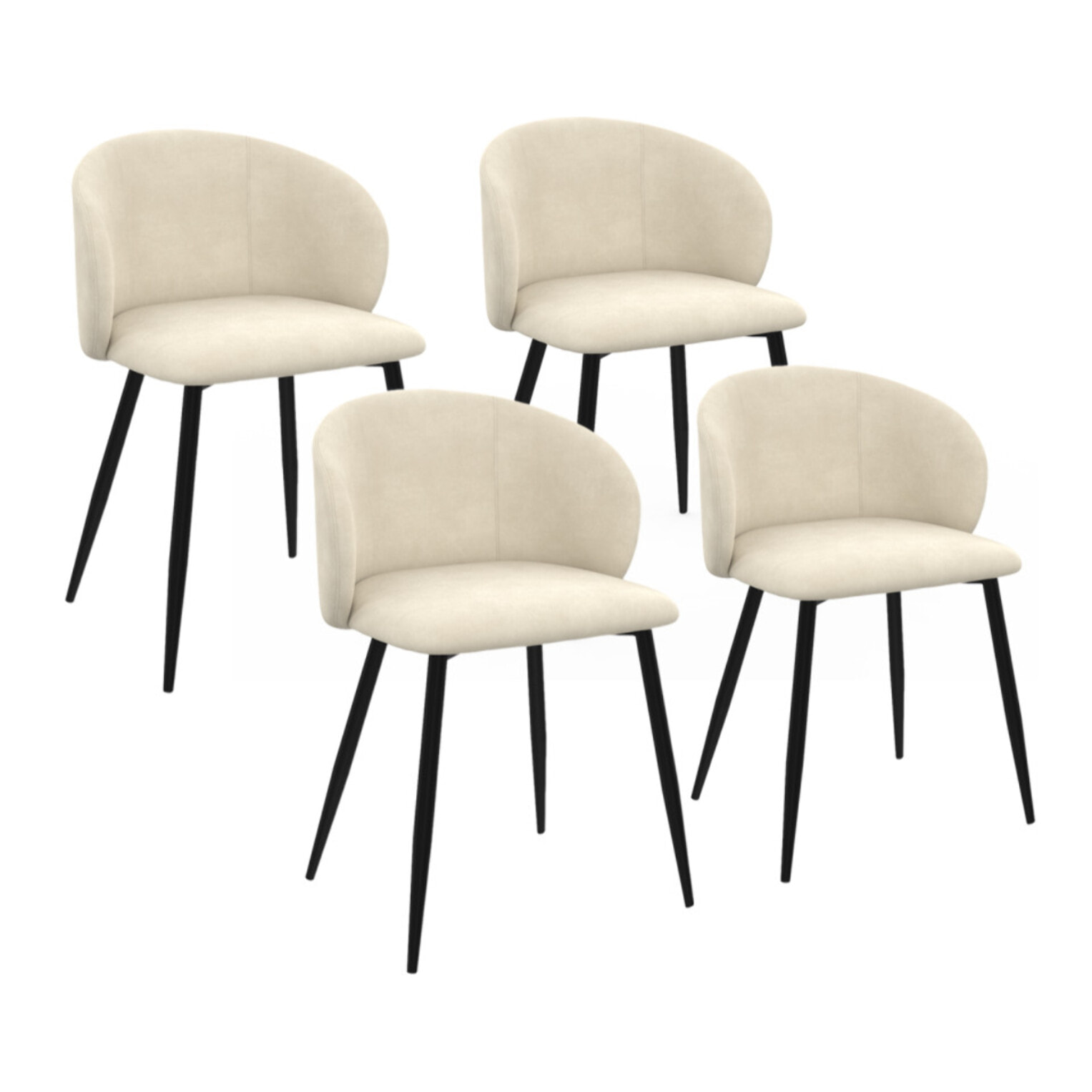 Chaises Léona velours et pieds métal - Crème