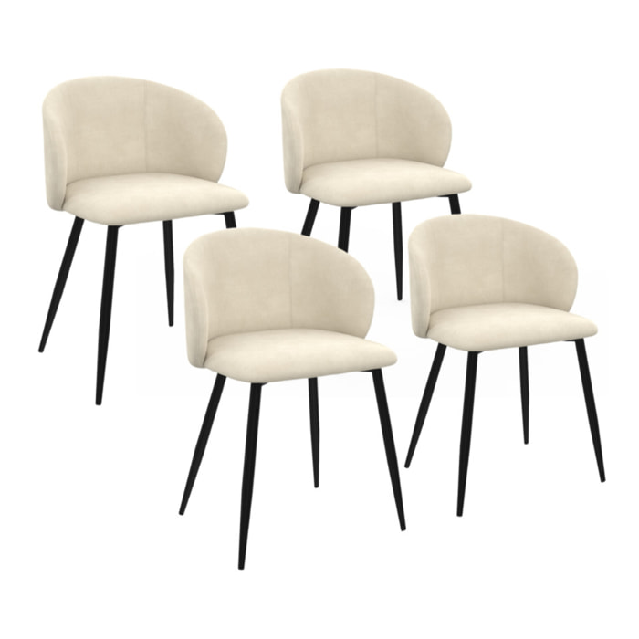 Chaises Léona velours et pieds métal - Crème
