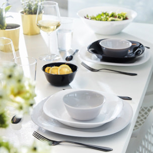 Service de table 18 pièces Carine gris et blanc - Luminarc - Opale trempé extra résistant