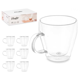 CONFEZIONE DA 6 BICCHIERI COLAZIONE IN BOROSILICATO doppia parete 270 ML