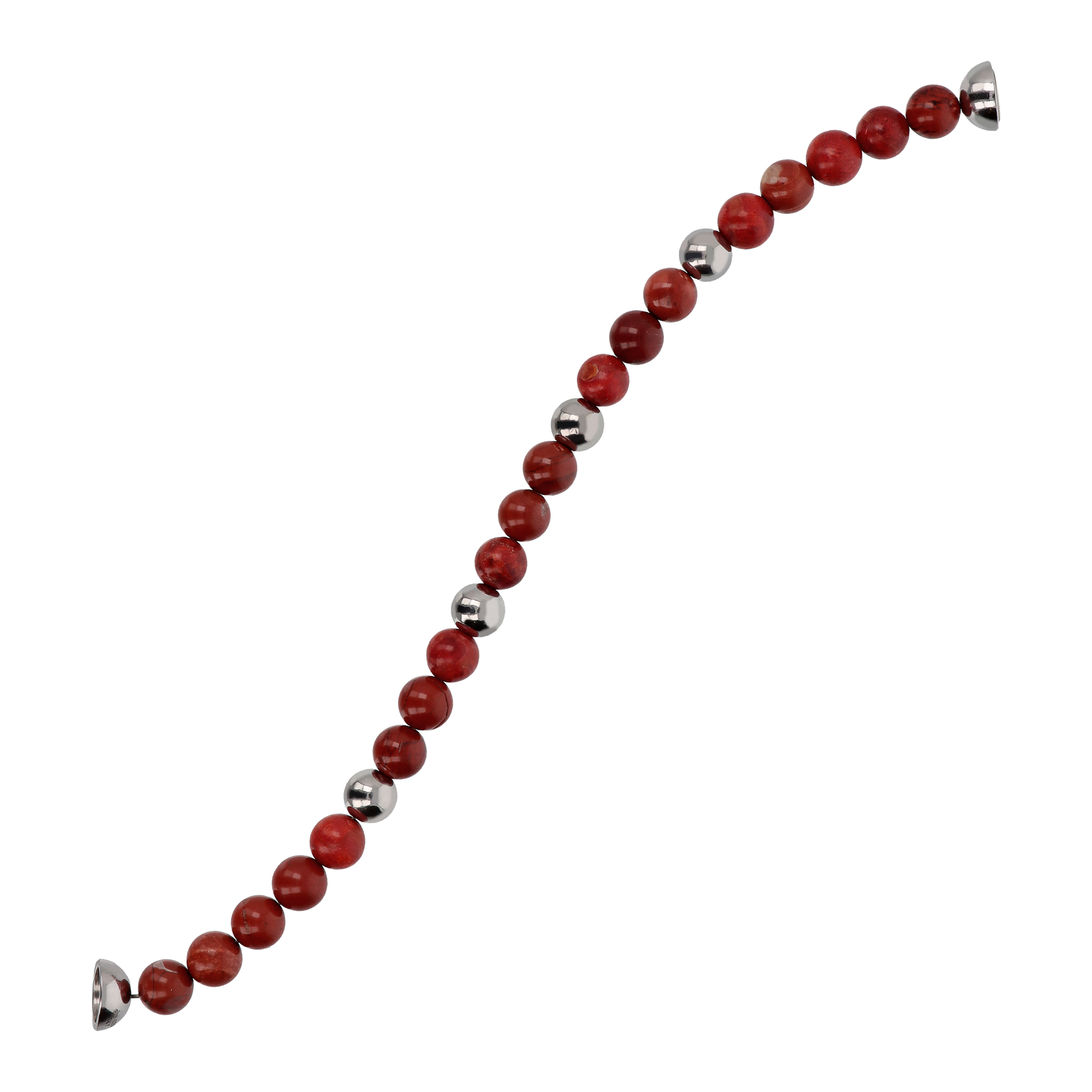 Bracciale di Sfere Argentate e in Pietra Naturale Diaspro Rosso in Argento 925 placcato Rodio