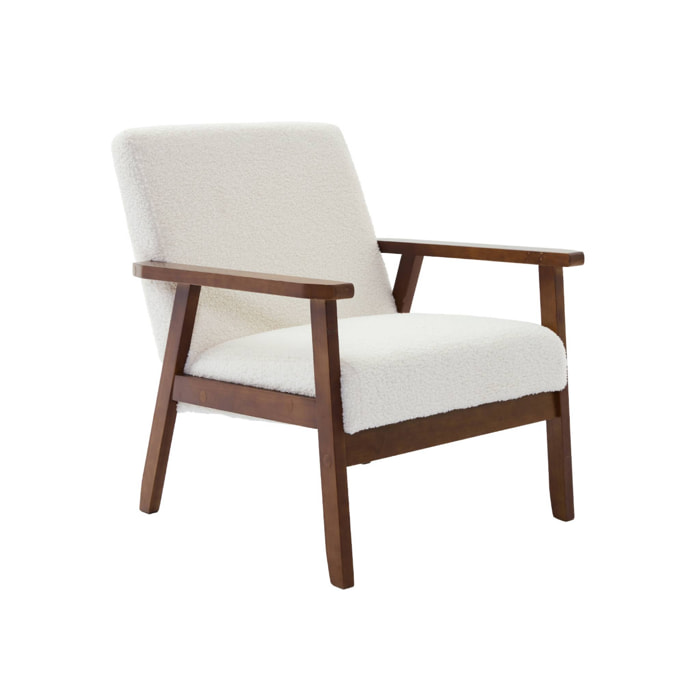 Fauteuil scandinave bois d'hévéa teinté noyer clair bouclette ISAK