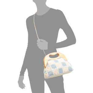 Barbaira Borsa a mano Donna. Realizzata in legno naturale e cotone.