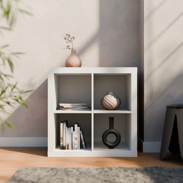 Etagère bibliothèque décor bois cubique 2 niveaux 4 compartiments BASIKS