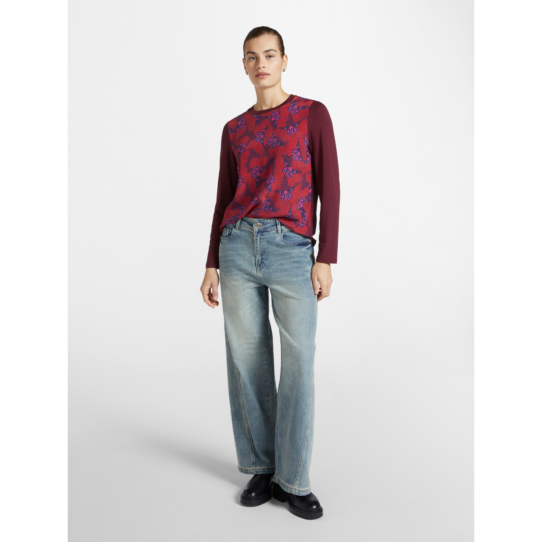 Elena Mirò - Blusa bimaterica stampata - Bordeaux