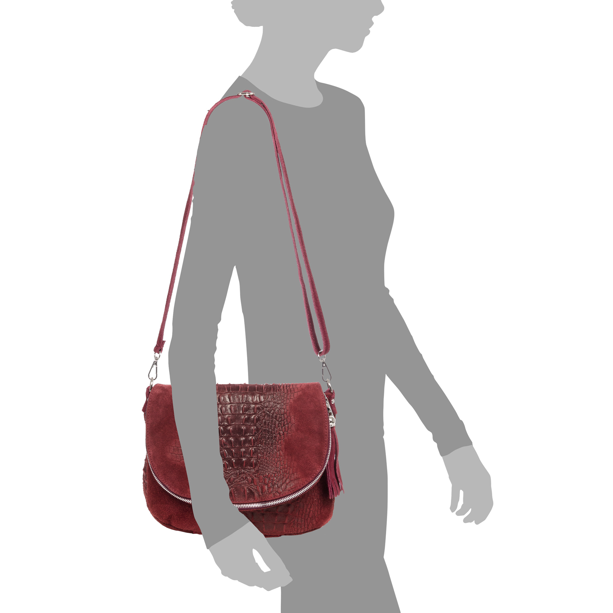 Amanda Borsa a tracolla Donna.Pelle autentica Camoscio Incisione Coccodrillo