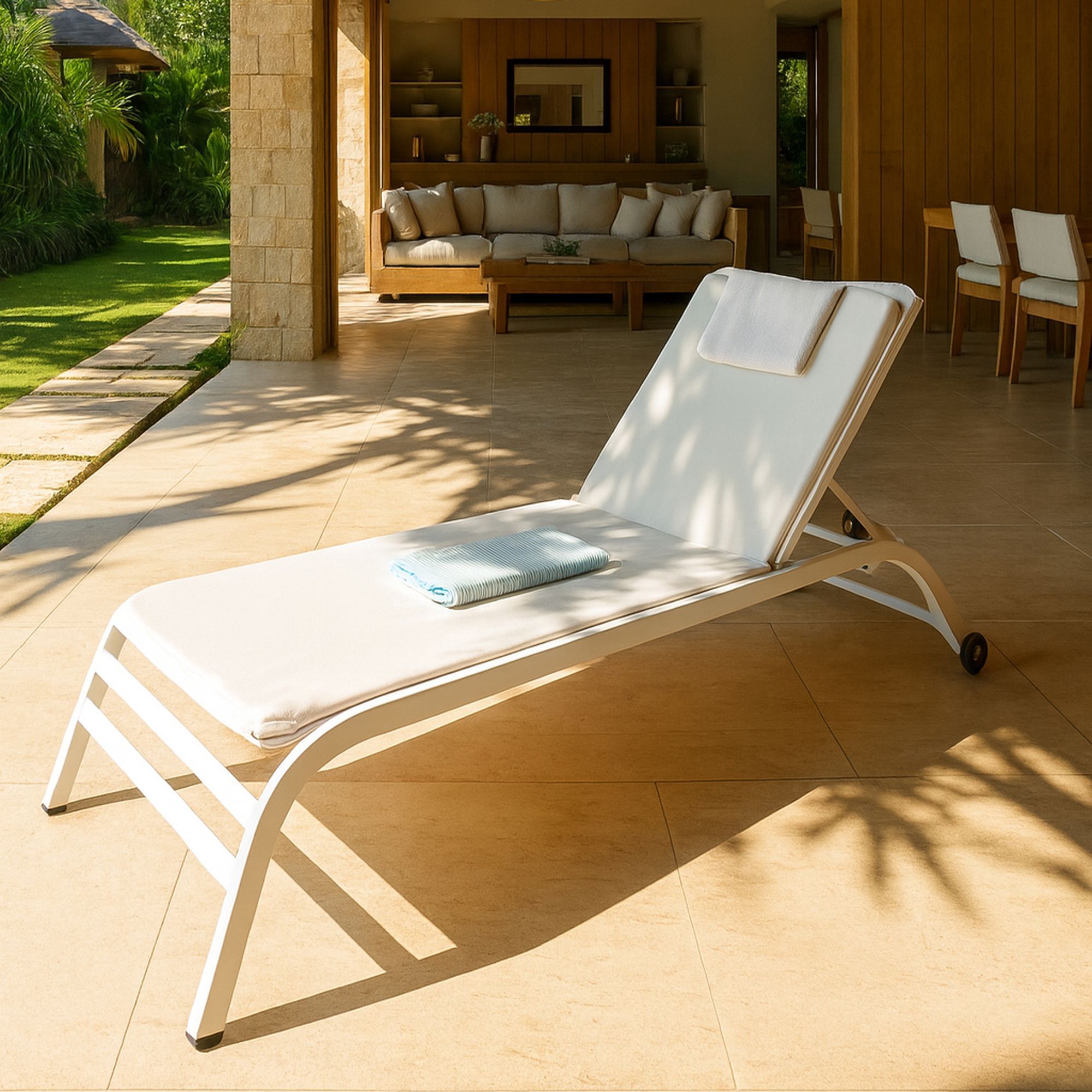 Lot de 2 chaises longues en acier inoxydable blanc NAPOLI