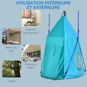 Balançoire nid d'oiseau ronde balançoire panier Ø 1,1 x 1,5H m - tente amovible incluse - accessoires inclus bleu
