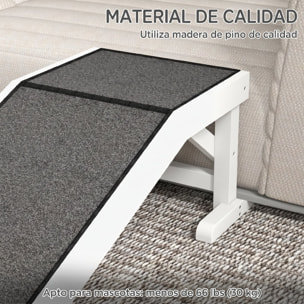 Rampa para Perros de Madera Rampa para Mascotas para Cama/Sofá con Alfombra Antideslizante para Perros Pequeños Medianos y Grandes 125x40x35,5 cm Blanco y Gris