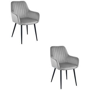 Set di 2 sedie Solden in velluto grigio argento e gambe nere
