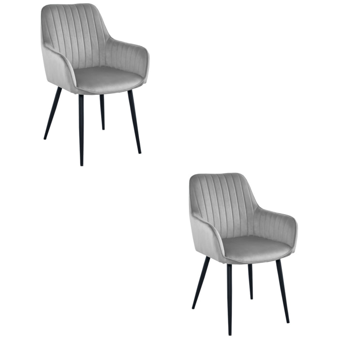Set di 2 sedie Solden in velluto grigio argento e gambe nere