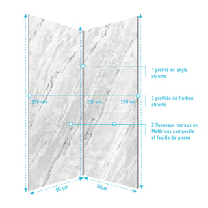 Pack 2 Panneaux Muraux Pierre Artic Storm 90x250cm + Profilés Chrome - STONE'IT
