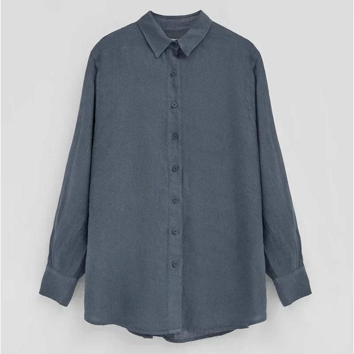 Camisa azul denim de lino con corte relajado y bordado Polo Club