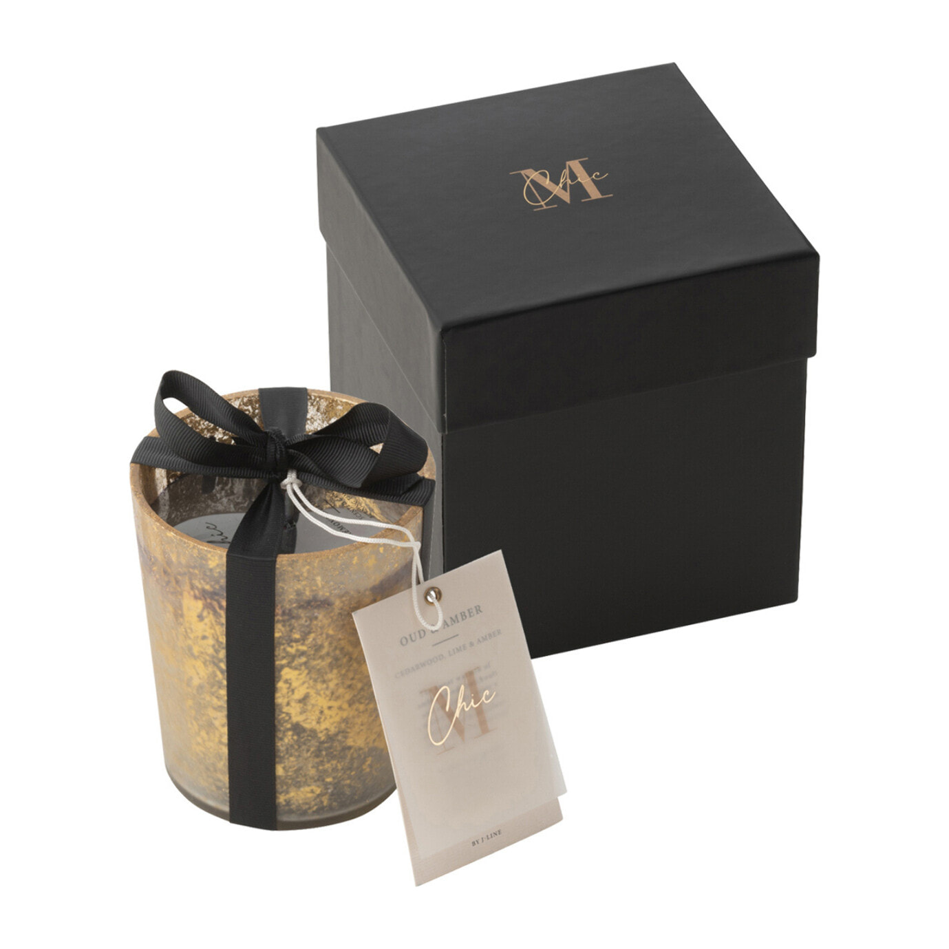 J-Line bougie parfumée M-Chic - Oud & Amber - verre - or/noir - small - 48H