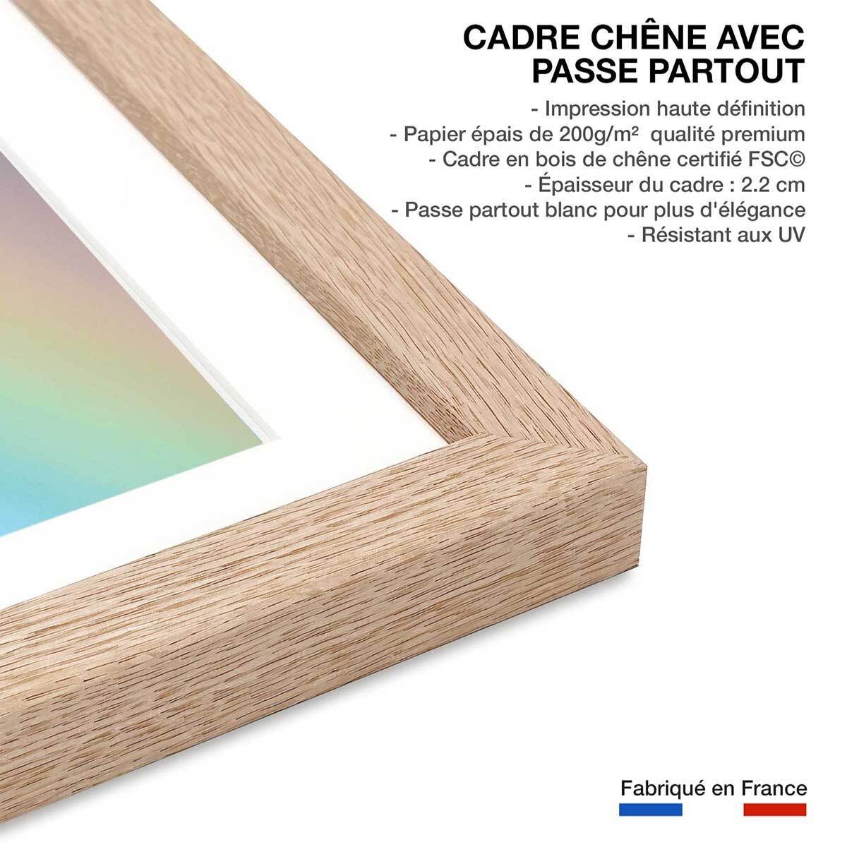 Affiche photo arc en ciel pastel Affiche + cadre en bois - Chêne