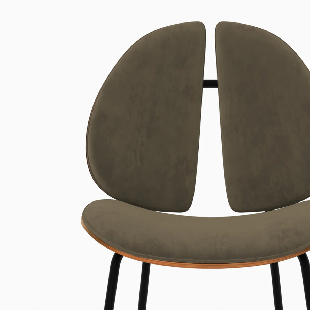 Chaise en velours kaki et bois de noyer - Coccinelle