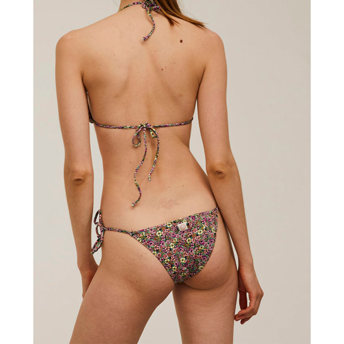 Braga de bikini semibrasileña con lazos y estampado de flores