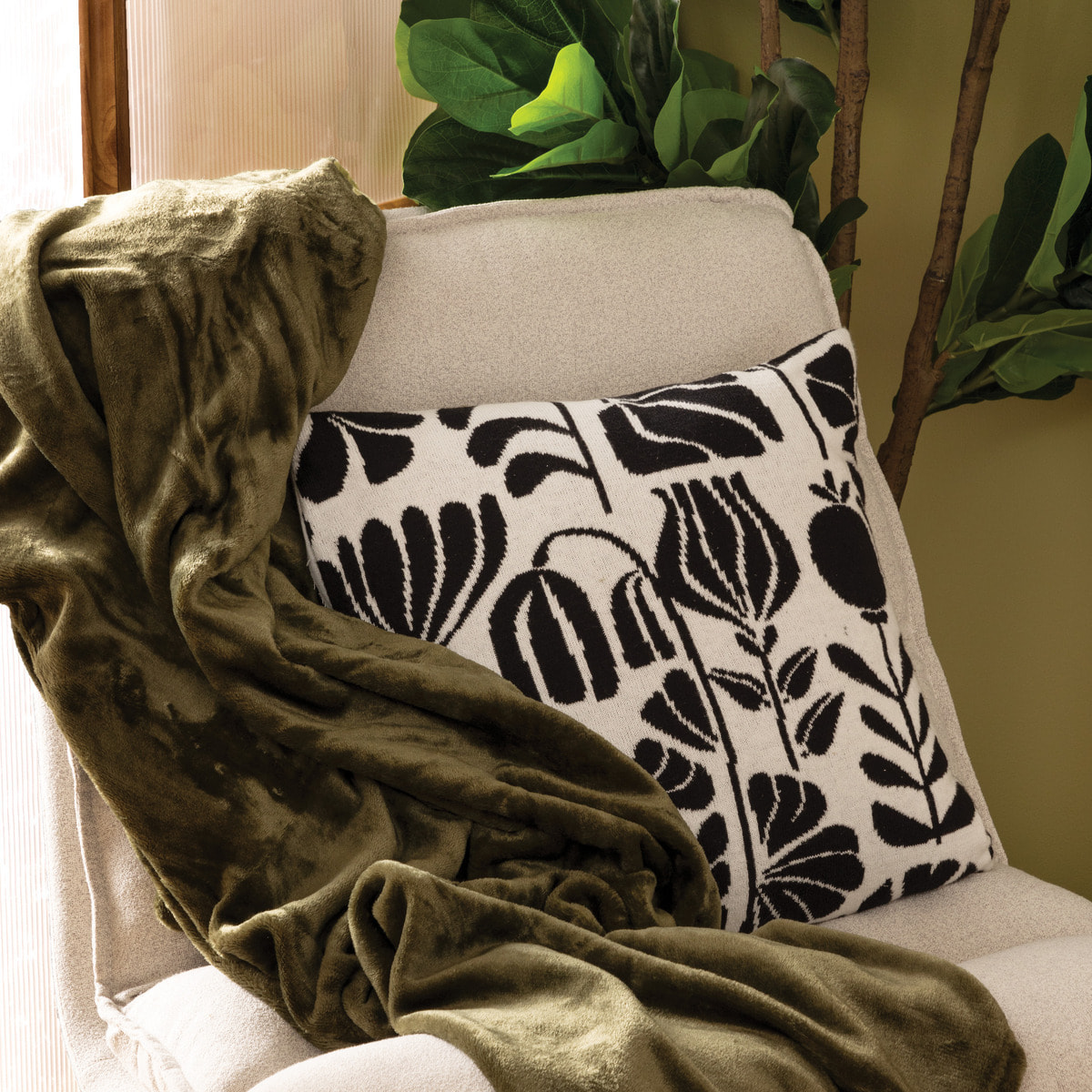 Coussin effet tricot "Twisted lime" noir & blanc 40x40cm