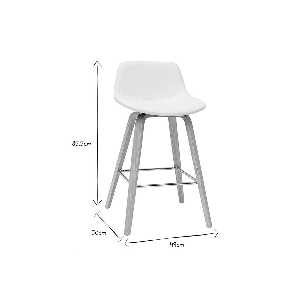 Tabourets de bar design blanc et bois clair H65 cm (lot de 2) NONIE