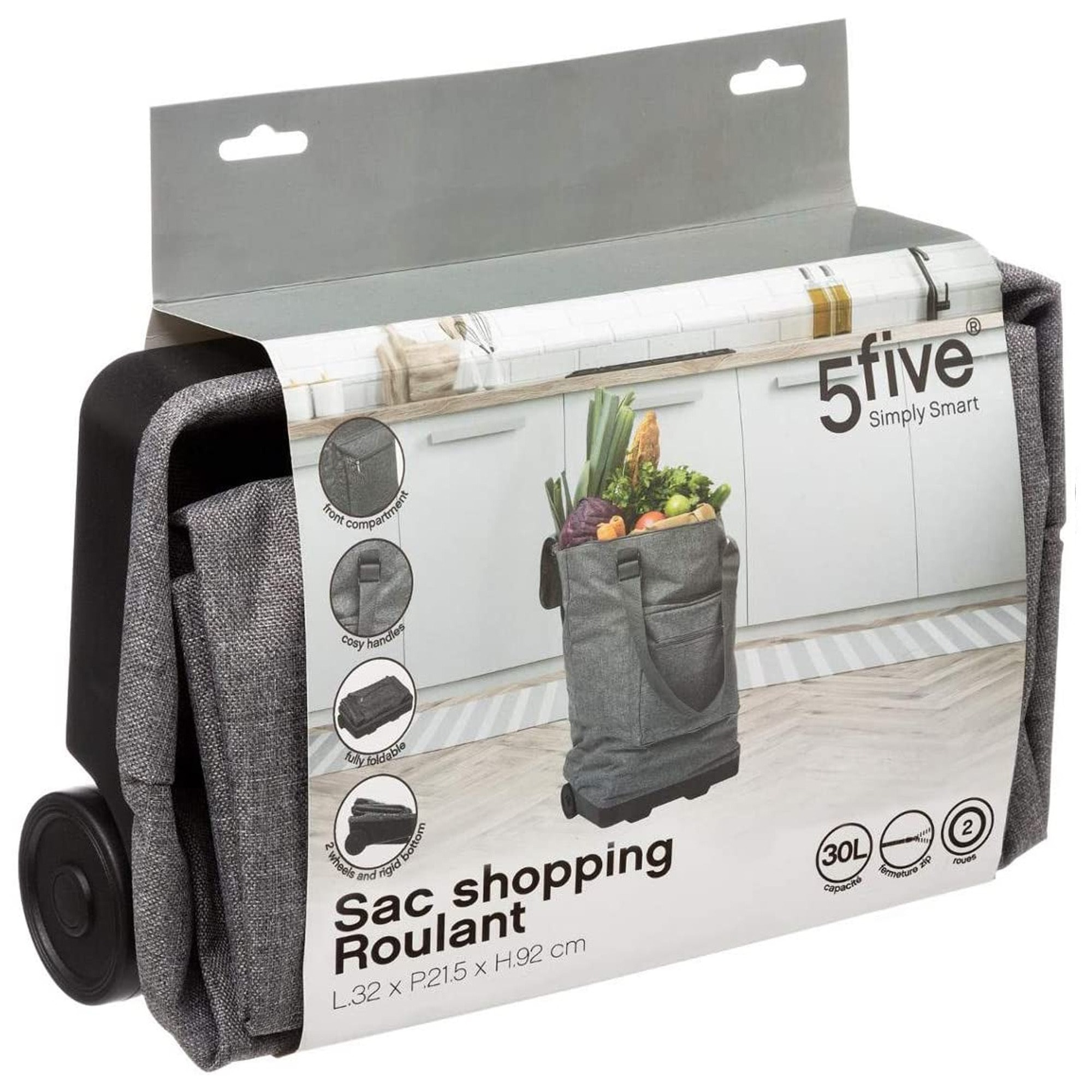 Bolsa de la compra, con ruedas, plegable, 30 L.