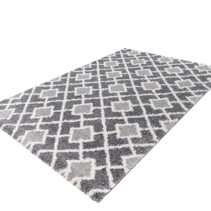 Tapis longs poils shaggy tissé motif scandinave RUSU