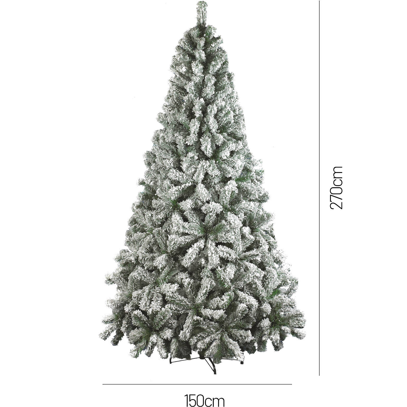 Albero di Natale 270 cm Hollybell, Pino artificiale floccato, Albero effetto reale, Alberello natalizio extra folto, 135x135 h270 cm, Verde e Bianco