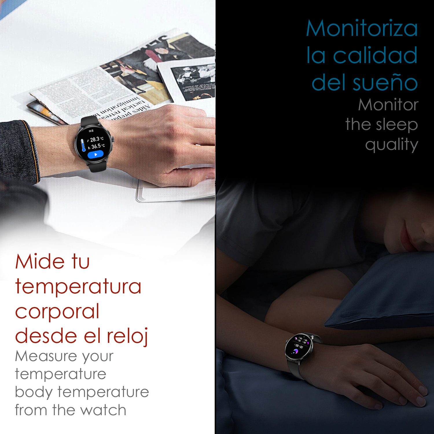 DAM Smartwatch QS80 con llamadas BT, notificaciones push. Monitor deportivo y de salud, termómetro. 4,4x1,1x3,7 Cm. Color: Negro