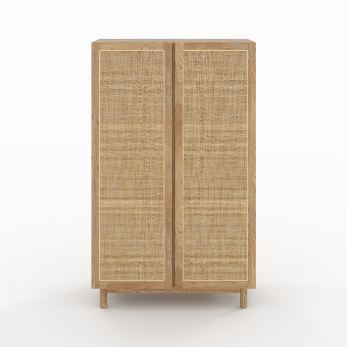 Armoire en bois massif de mindi et rotin - Delya