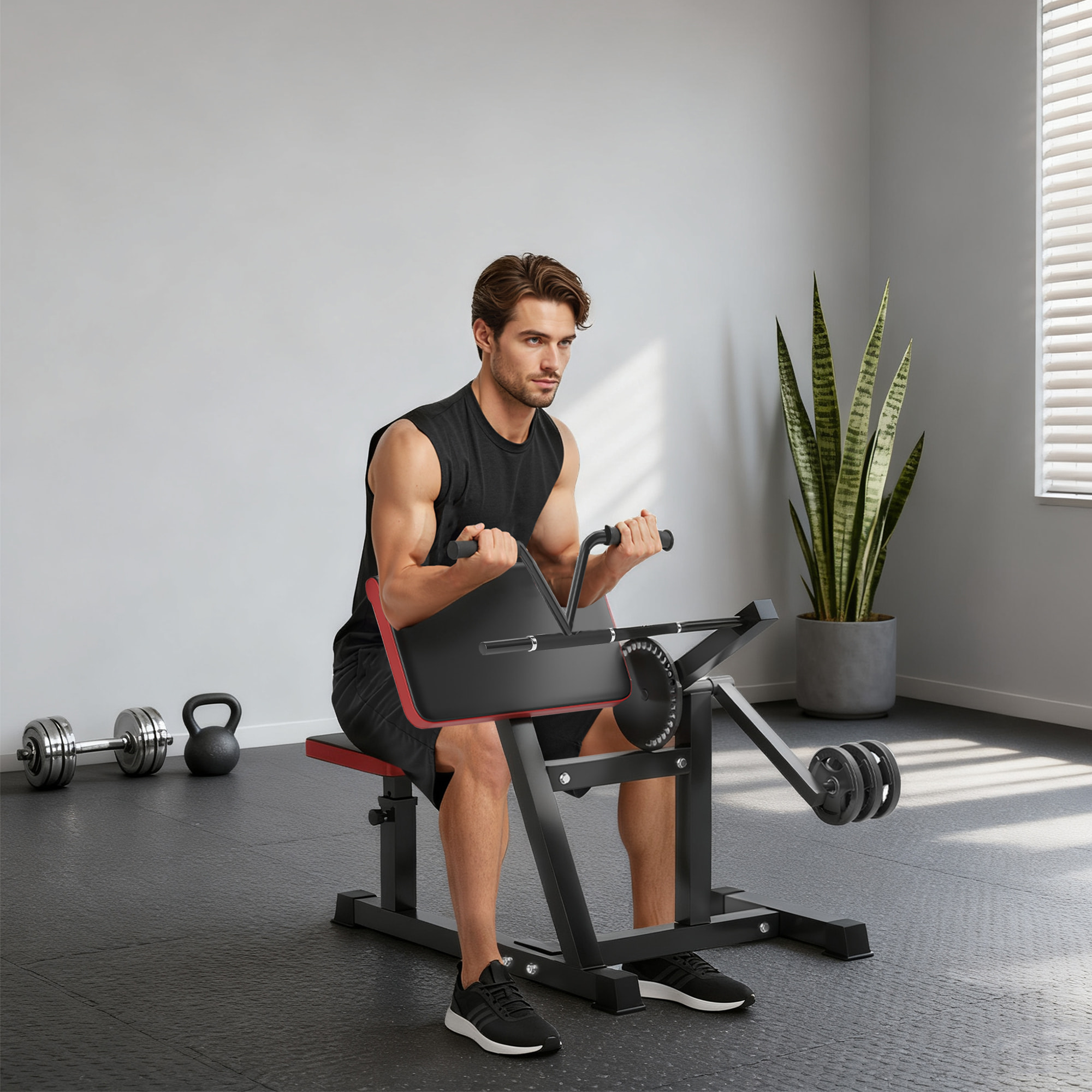 Máquina de Bíceps y Tríceps 2 en 1, Banco de Curl de Predicador con Asiento y Apoyo de Codo Ajustables, Máquina de Curl de Bíceps y Extensión de Tríceps para Entrenamiento en Gimnasio, Casa