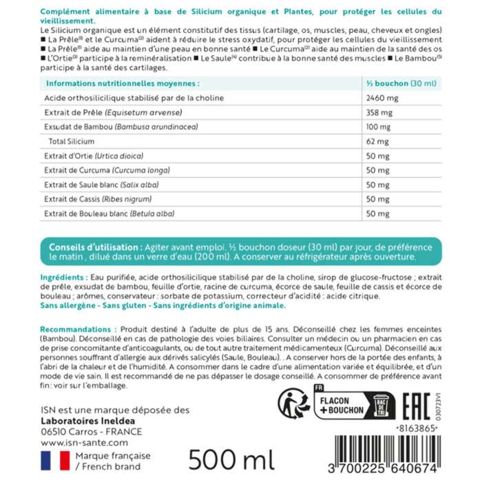 ISN - Silibiol Buvable - Complément alimentaire à base de Silicium organique et plantes - Protection cellulaire & anti-âge - Flacon 500 ml - Goût Framboise - Lot de 2 produits