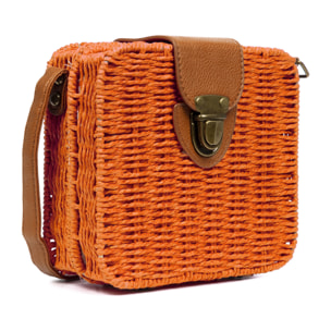 IRIA QUINTANA Borsa a tracolla da donna Empoli. Tessuto di paglia in pelle sintetica PU. 18x7x17 cm. Arancia