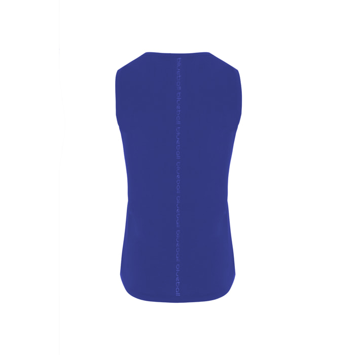 CAMISETA RUNNING SLIM MUJER SIN MANGAS BLUEBALL EN AZUL CON LOGO AZUL