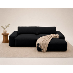 Tama - Canapé d'angle droit 4 places convertible avec coffre en tissu - Noir