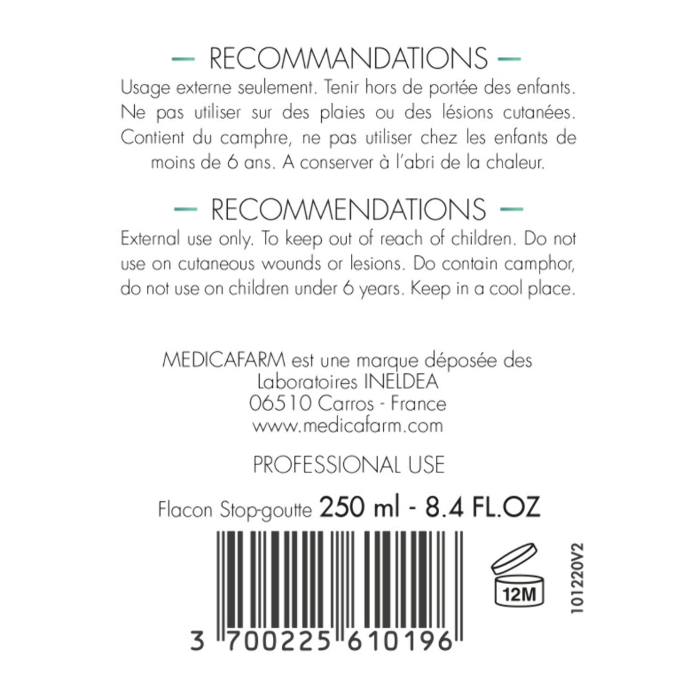 MEDICAFARM - Huile Camphrée au capsicum - Action chauffante - Aide à la préparation et récupération musculaire - Contribue à soulager les douleurs musculaires et articulaires - Lot de 3