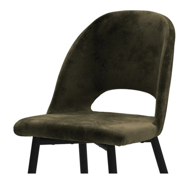 Lot de 2 chaises en velours vert et pieds en métal noir - Pénélope