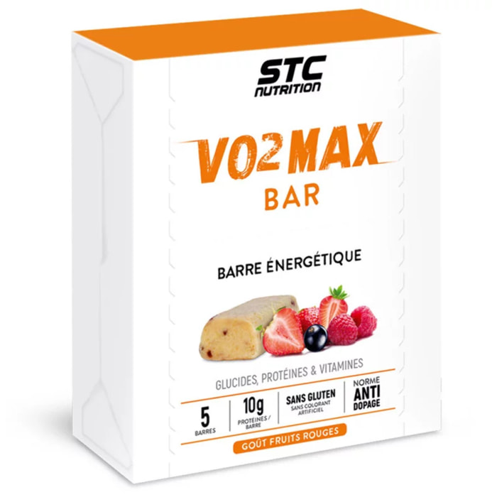 STC NUTRITION - VO2 Max Bar - Barre énergétique - Spéciale efforts longue durée - Glucides + Protéines (Whey) + Vitamines - Goût Banane, Chocolat ou Fruits Rouges - 5 barres - Fruits rouges