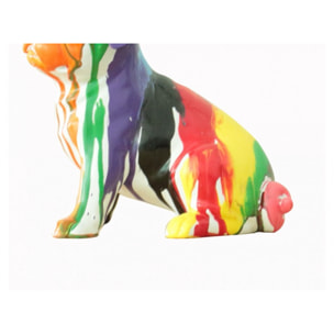 Statuette chien assis multicolore en résine H20cm - SEATTED CARL