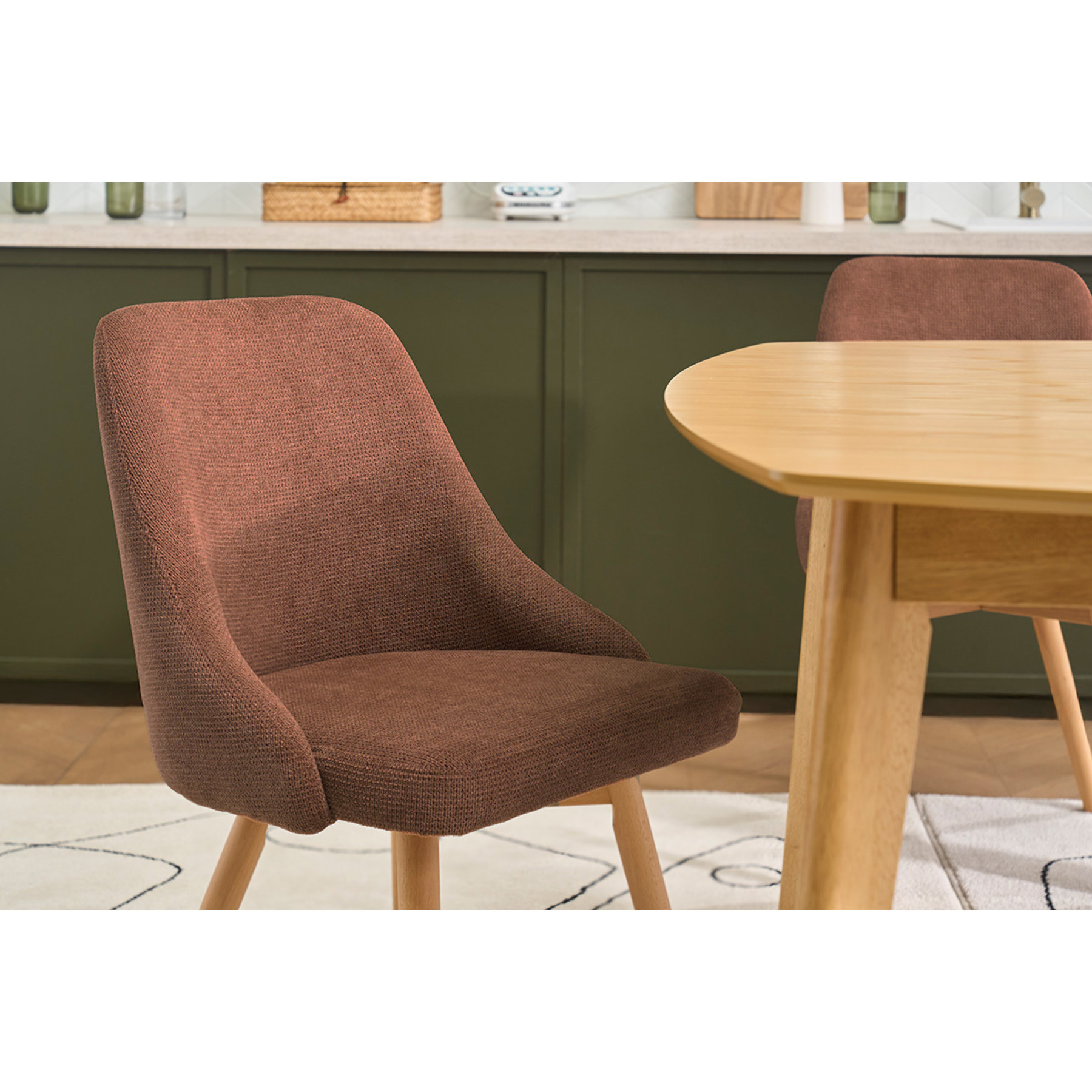 Chaises scandinaves en tissu chenille terre brûlée et bois clair (lot de 2) HASTA