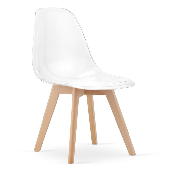 Set di 2 sedie Kito trasparenti con gambe in legno di faggio